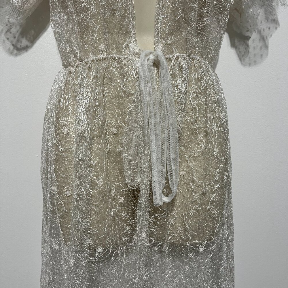 Womens Sheer Lace Negligee Peignoir Robe OS White Fairy Bridal Ethereal Angel - Picture 5 of 8